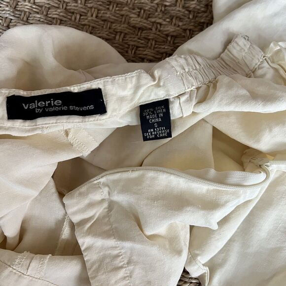 Valerie Stevens Pants Soft Yellow High Rise Silk & Linen Elastic Waist Sz Small - Picture 3 of 6